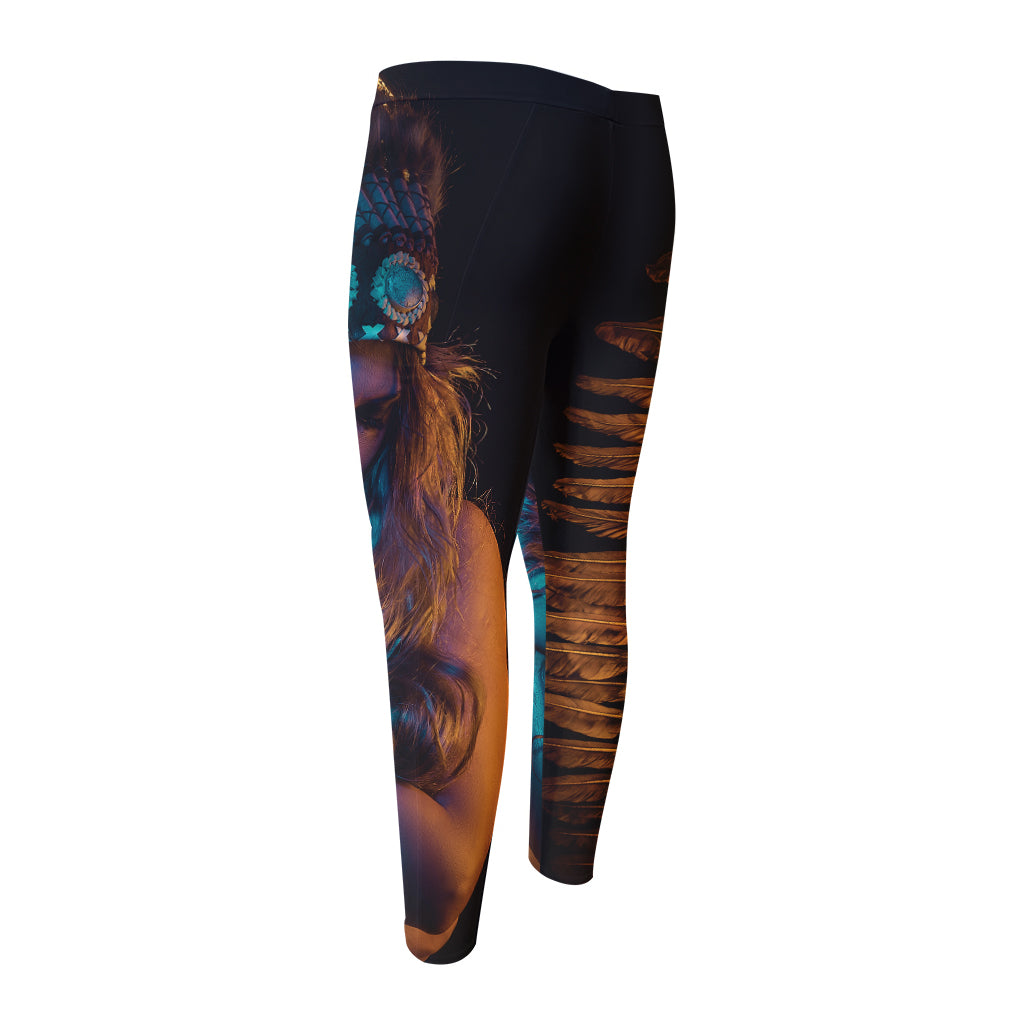 Native Indian Girl Portrait Print Men's Compression Pants