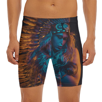 Native Indian Girl Portrait Print Men's Long Boxer Briefs