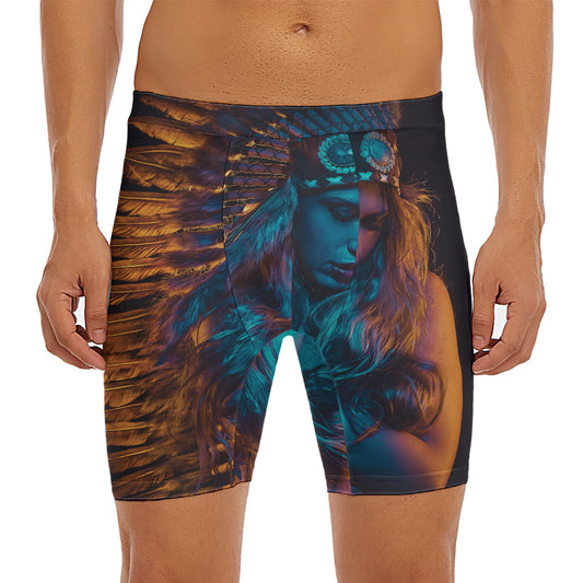 Native Indian Girl Portrait Print Men's Long Boxer Briefs