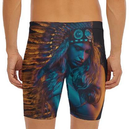 Native Indian Girl Portrait Print Men's Long Boxer Briefs