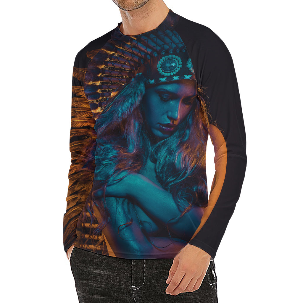 Native Indian Girl Portrait Print Men's Long Sleeve Rash Guard
