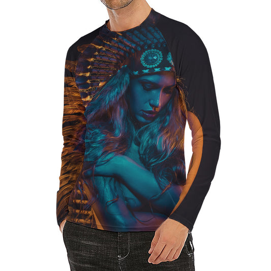 Native Indian Girl Portrait Print Men's Long Sleeve Rash Guard