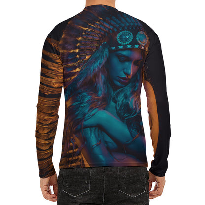 Native Indian Girl Portrait Print Men's Long Sleeve Rash Guard