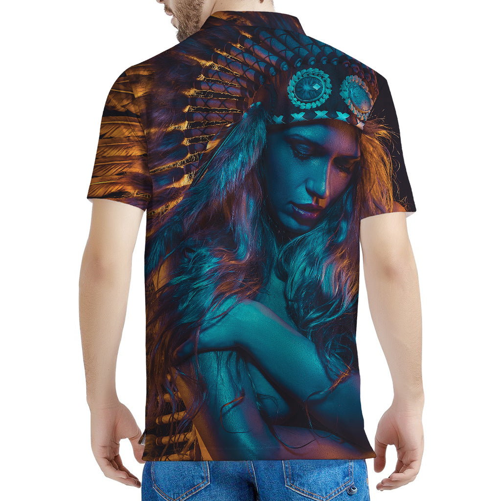 Native Indian Girl Portrait Print Men's Polo Shirt