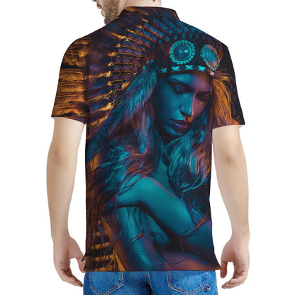 Native Indian Girl Portrait Print Men's Polo Shirt
