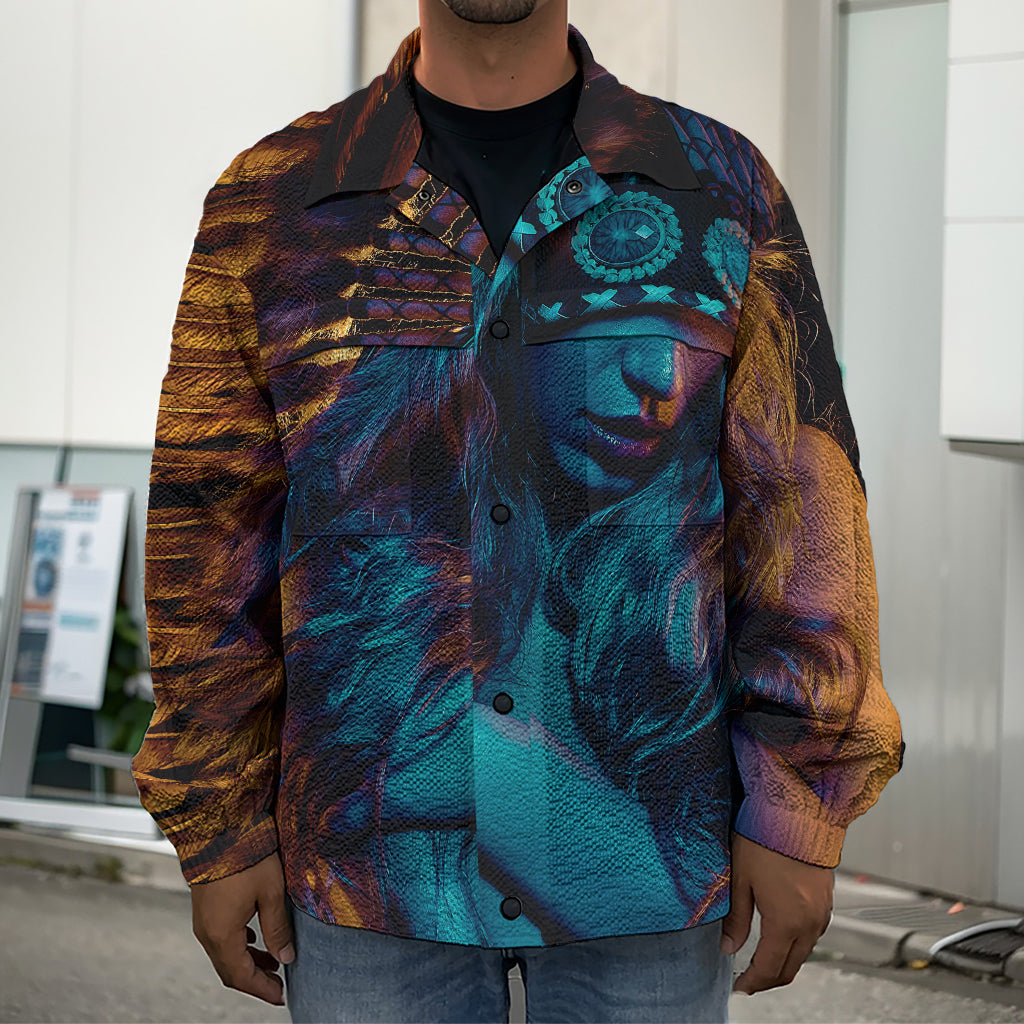 Native Indian Girl Portrait Print Men's Shirt Jacket