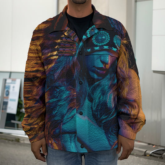Native Indian Girl Portrait Print Men's Shirt Jacket