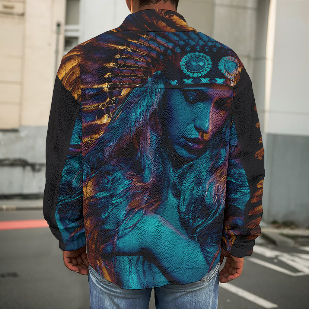 Native Indian Girl Portrait Print Men's Shirt Jacket