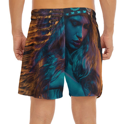 Native Indian Girl Portrait Print Men's Split Running Shorts