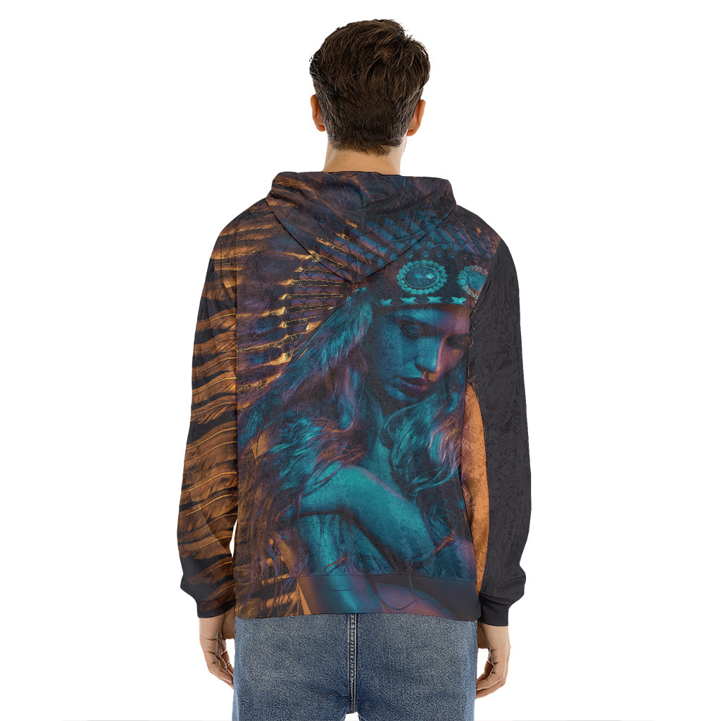 Native Indian Girl Portrait Print Men's Velvet Pullover Hoodie