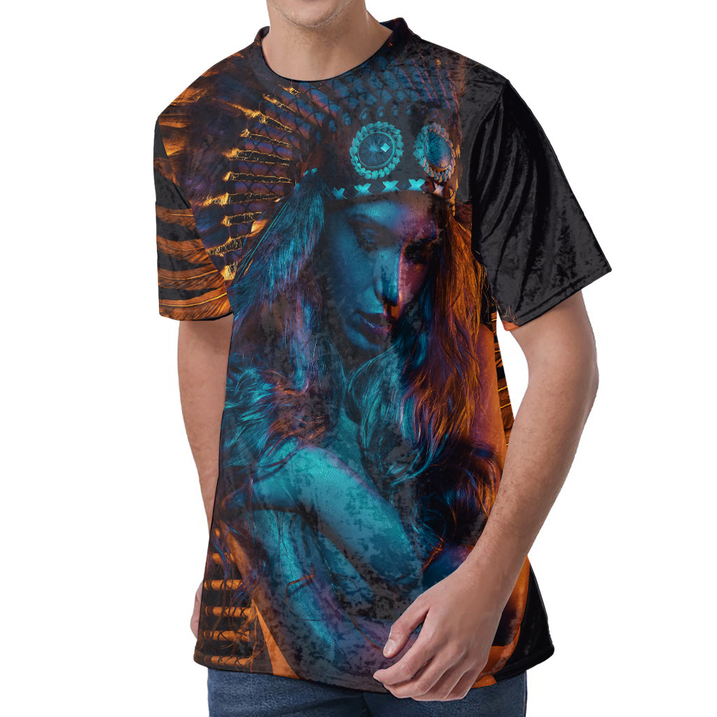 Native Indian Girl Portrait Print Men's Velvet T-Shirt