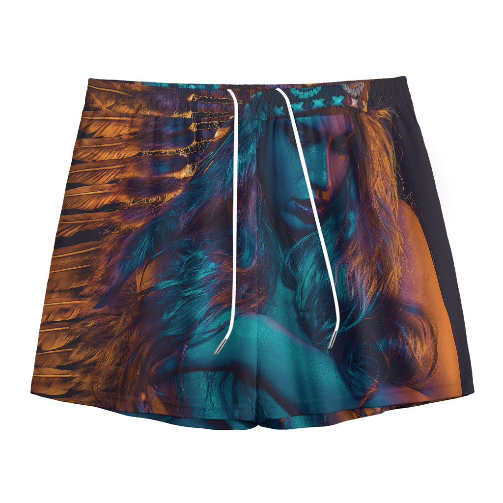 Native Indian Girl Portrait Print Mesh Shorts