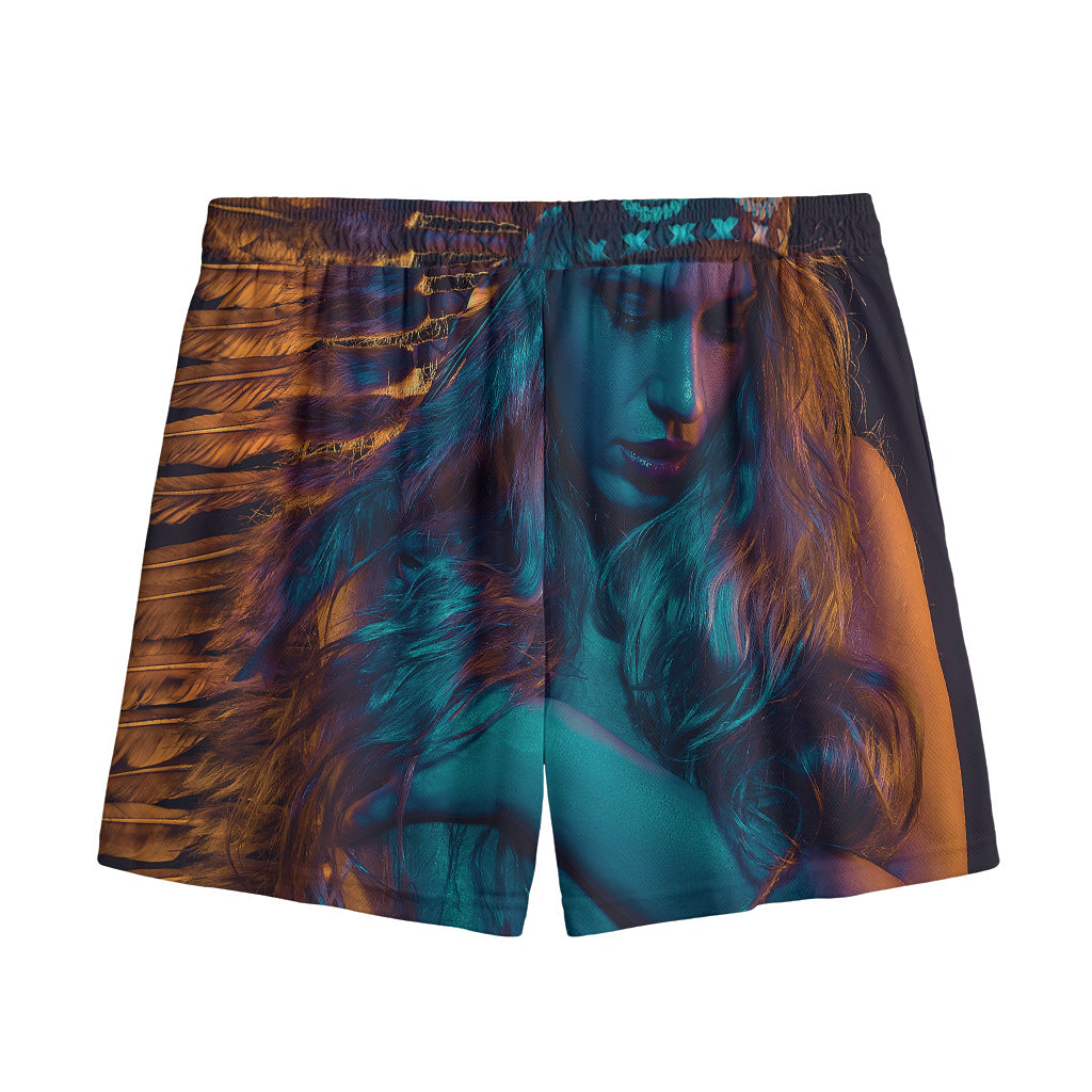 Native Indian Girl Portrait Print Mesh Shorts