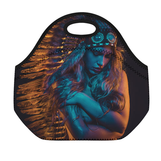 Native Indian Girl Portrait Print Neoprene Lunch Bag