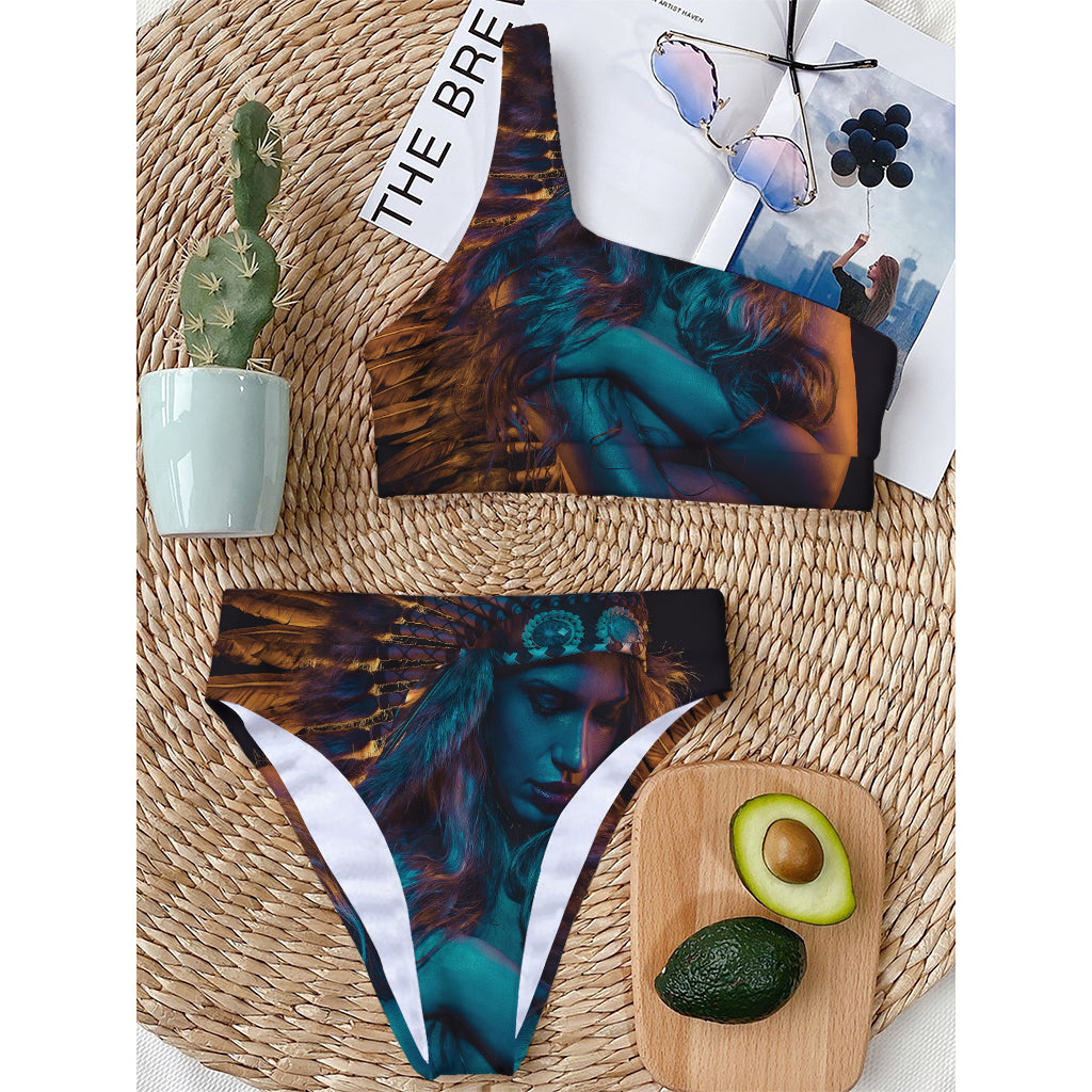 Native Indian Girl Portrait Print One Shoulder Bikini Top