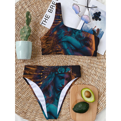 Native Indian Girl Portrait Print One Shoulder Bikini Top