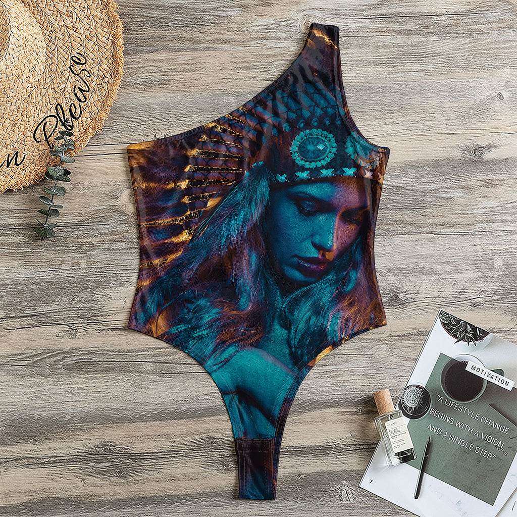 Native Indian Girl Portrait Print One Shoulder Bodysuit