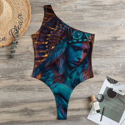 Native Indian Girl Portrait Print One Shoulder Bodysuit