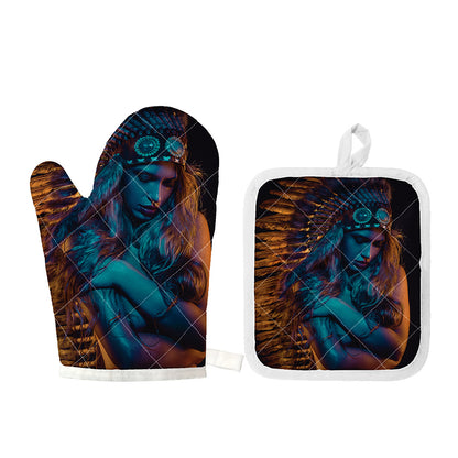 Native Indian Girl Portrait Print Oven Mitt And Pot Holder Set