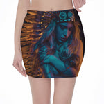 Native Indian Girl Portrait Print Pencil Mini Skirt