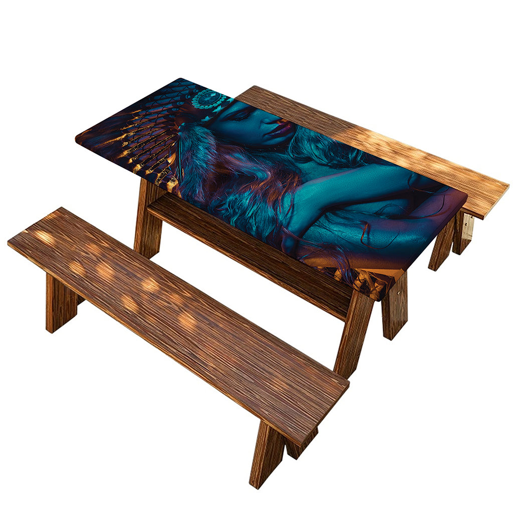 Native Indian Girl Portrait Print Picnic Table Cover