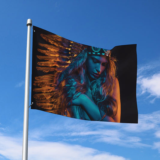 Native Indian Girl Portrait Print Polyester Flag