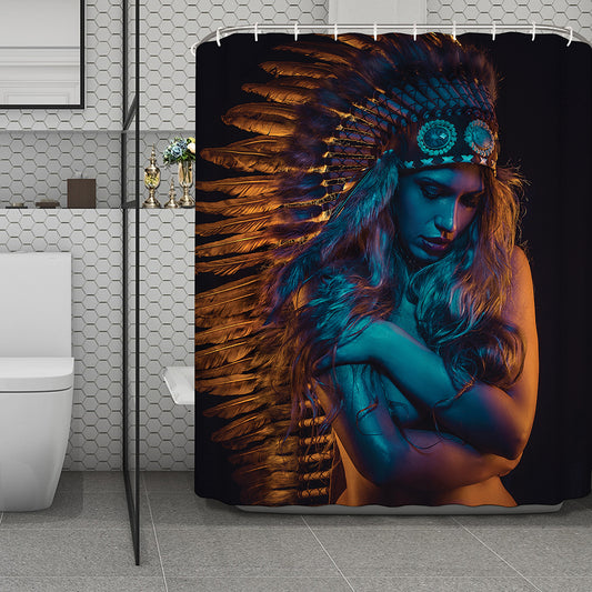 Native Indian Girl Portrait Print Polyester Shower Curtain