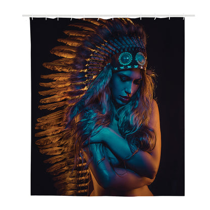 Native Indian Girl Portrait Print Polyester Shower Curtain