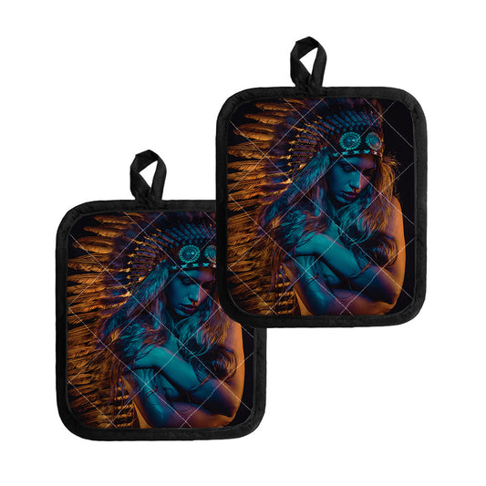 Native Indian Girl Portrait Print Pot Holders