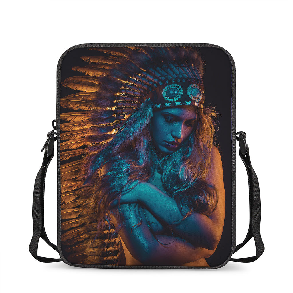 Native Indian Girl Portrait Print Rectangular Crossbody Bag