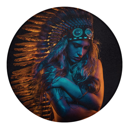 Native Indian Girl Portrait Print Round Blanket