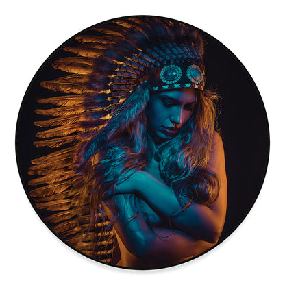 Native Indian Girl Portrait Print Round Floor Mat