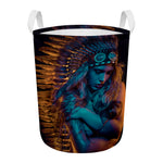 Native Indian Girl Portrait Print Round Laundry Basket