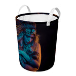 Native Indian Girl Portrait Print Round Laundry Basket