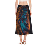 Native Indian Girl Portrait Print Side Slit Midi Skirt