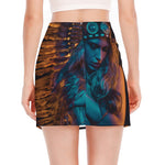 Native Indian Girl Portrait Print Side Slit Mini Skirt