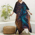 Native Indian Girl Portrait Print Silk V-Neck Kaftan Dress