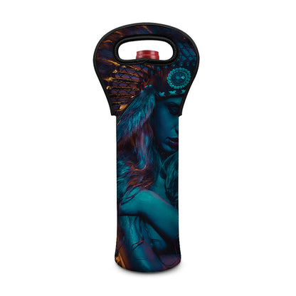 Native Indian Girl Portrait Print Single Neoprene Wine Tote
