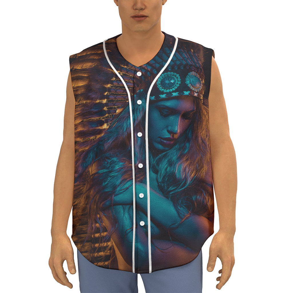 Native Indian Girl Portrait Print Sleeveless Baseball Jersey