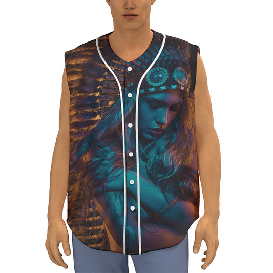 Native Indian Girl Portrait Print Sleeveless Baseball Jersey