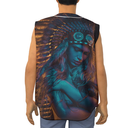Native Indian Girl Portrait Print Sleeveless Baseball Jersey