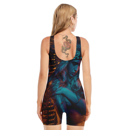Native Indian Girl Portrait Print Sleeveless One Piece Swimsuit