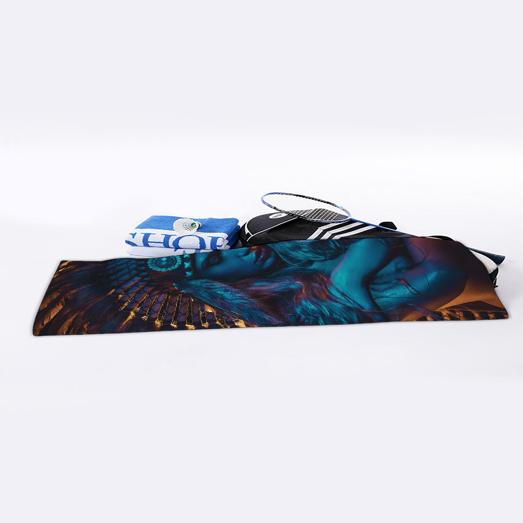 Native Indian Girl Portrait Print Sports Towel