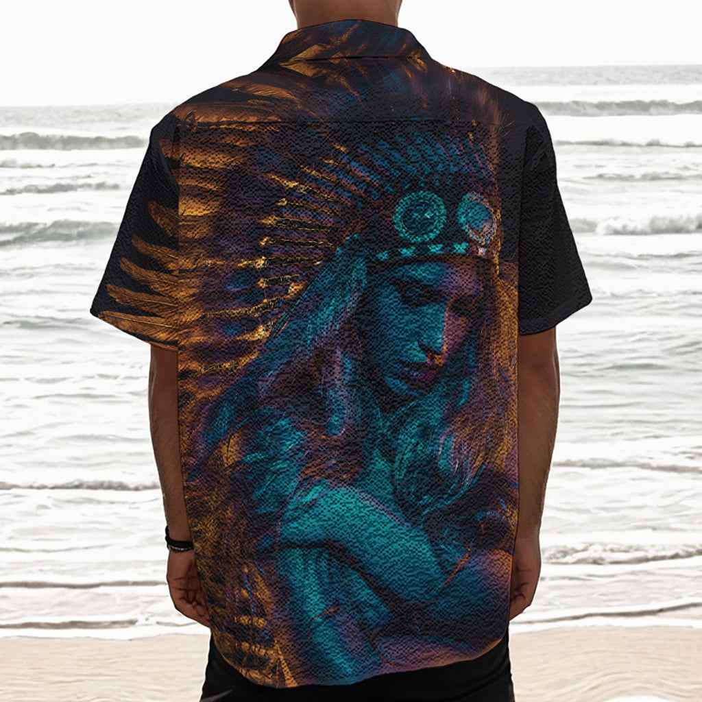 Native Indian Girl Portrait Print Textured Short Sleeve Shirt