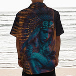 Native Indian Girl Portrait Print Textured Short Sleeve Shirt