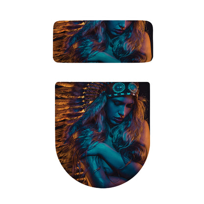 Native Indian Girl Portrait Print Toilet Lid And Tank Cover Set