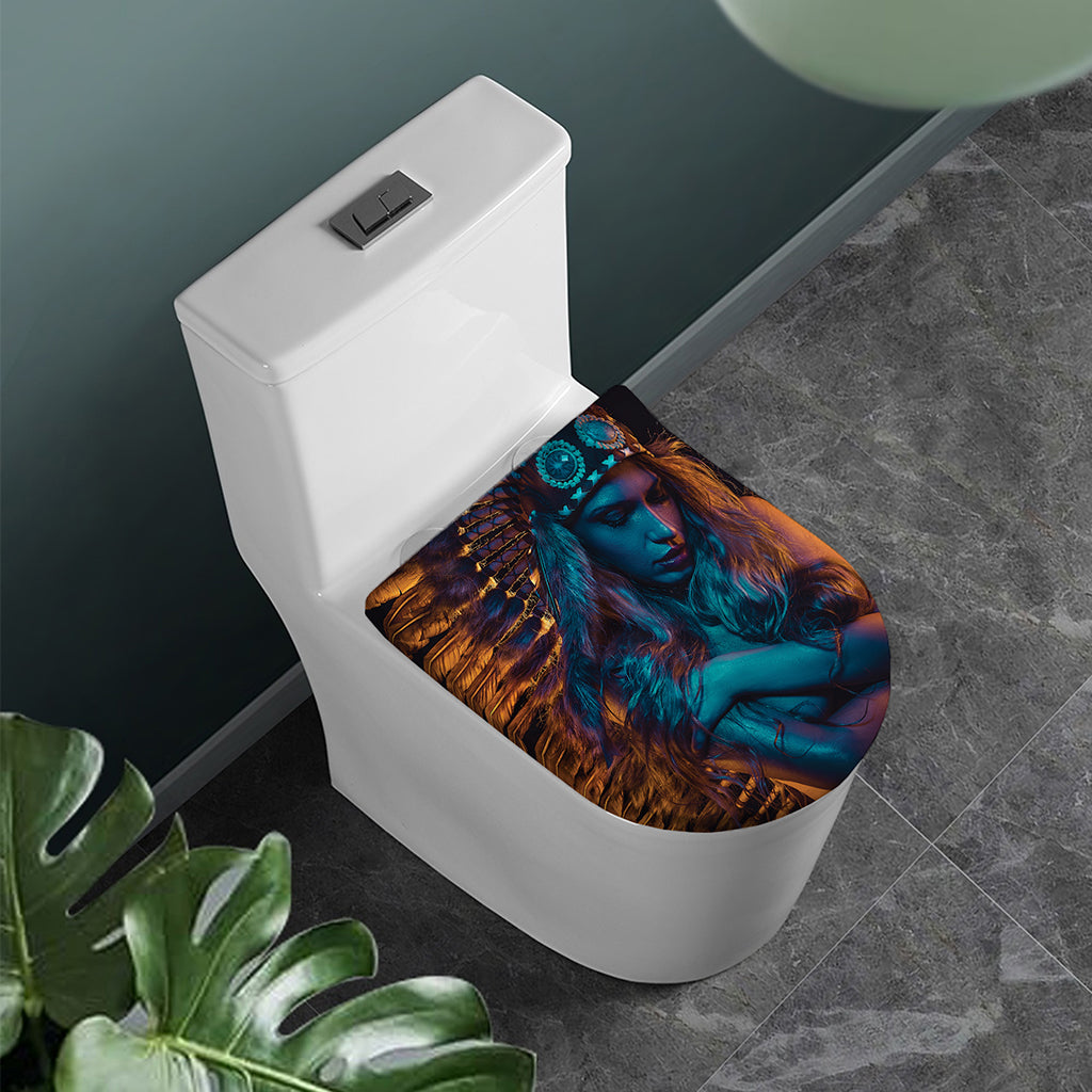 Native Indian Girl Portrait Print Toilet Lid Cover