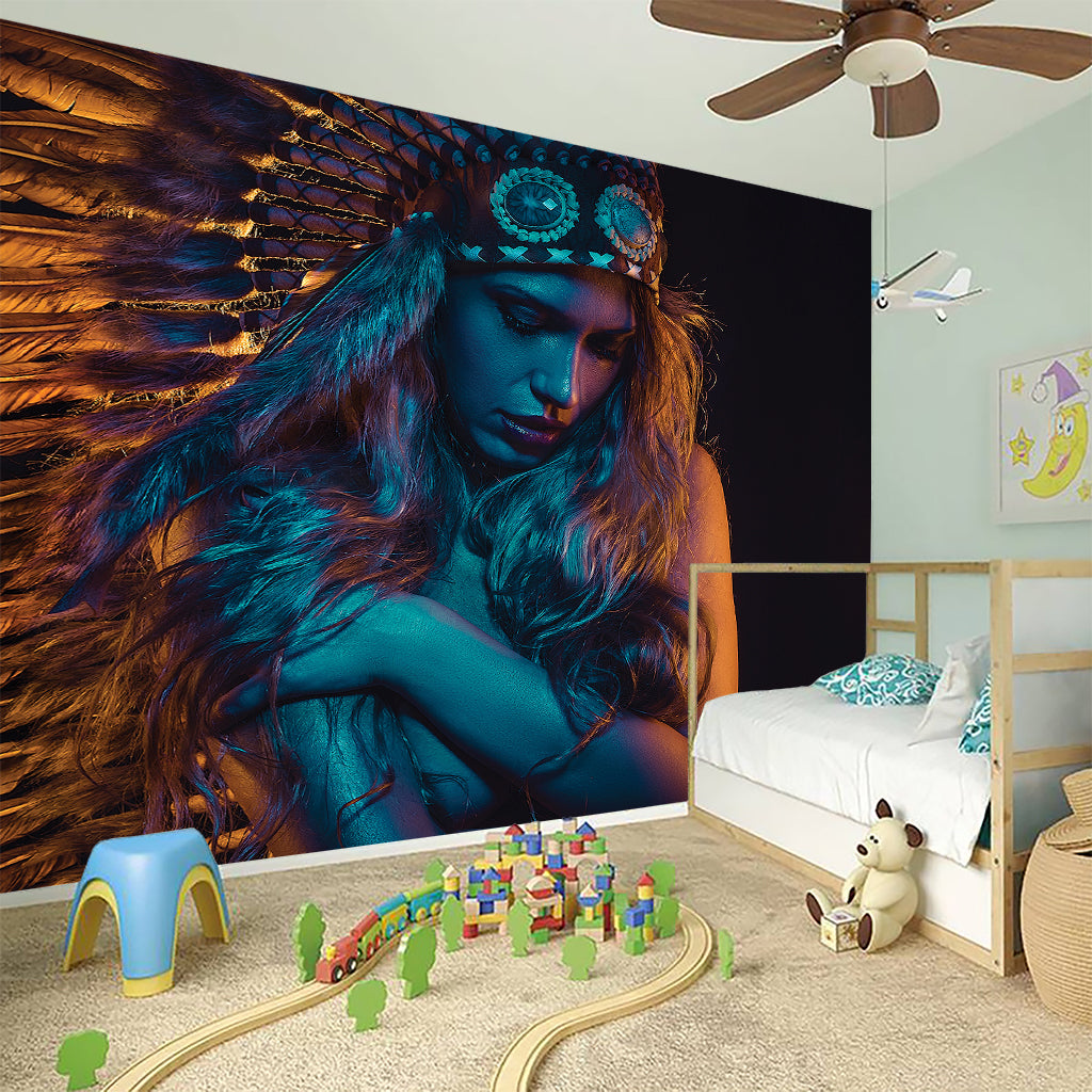 Native Indian Girl Portrait Print Wall Sticker