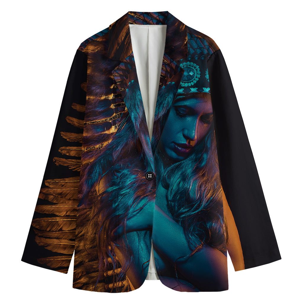 Native Indian Girl Portrait Print Women's Blazer