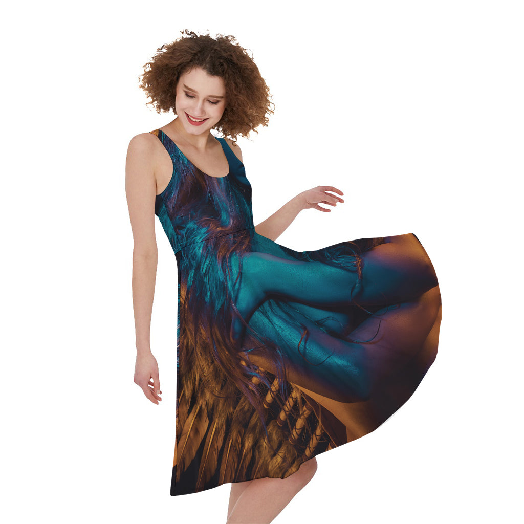 Native Indian Girl Portrait Print Women's Sleeveless Dress